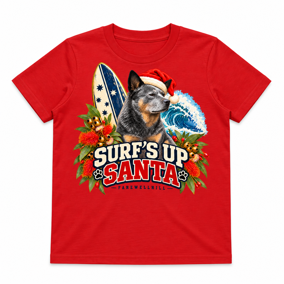 FAREWELLHILL Youth Staple Tee - Surf’s Up Santa