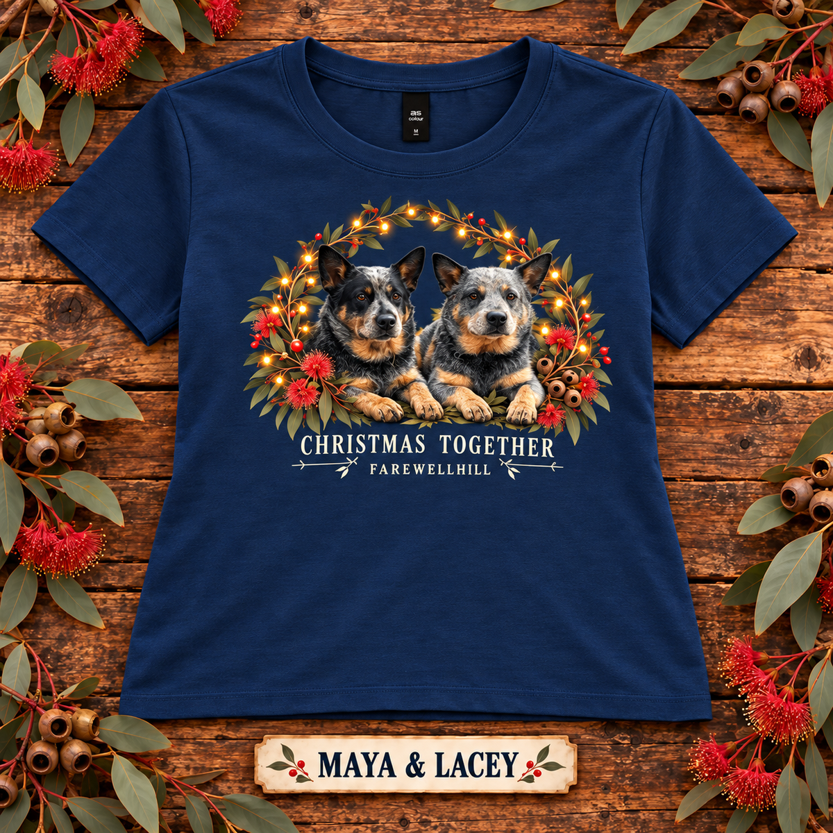 FAREWELLHILL Women’s Maple Tee - Christmas Together – Maya & Lacey