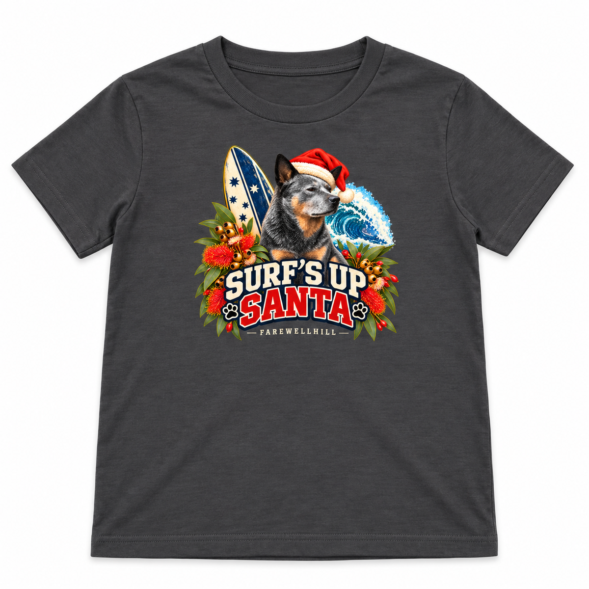 FAREWELLHILL Youth Staple Tee - Surf’s Up Santa